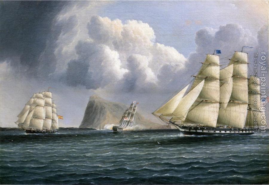 James E Buttersworth : American Frigate off Gibralter Flying a Commodore's Pennant